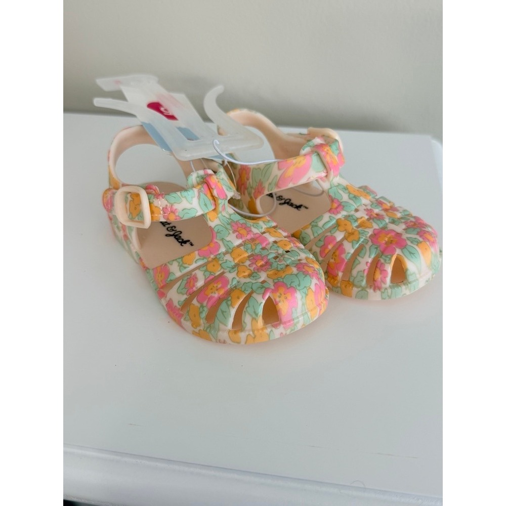 Cat & Jack Jelly Sandals Toddler Girl Size 5 Floral Pink Orange Caged NWT